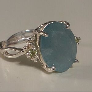 Aquamarine sterling silver ring with peridot accent sz. 8